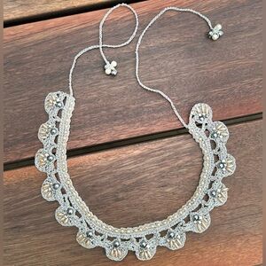 Hand Crochet Woman's Victorian RBG
Collar Necklace Ascot Pearls Silver
Necklace